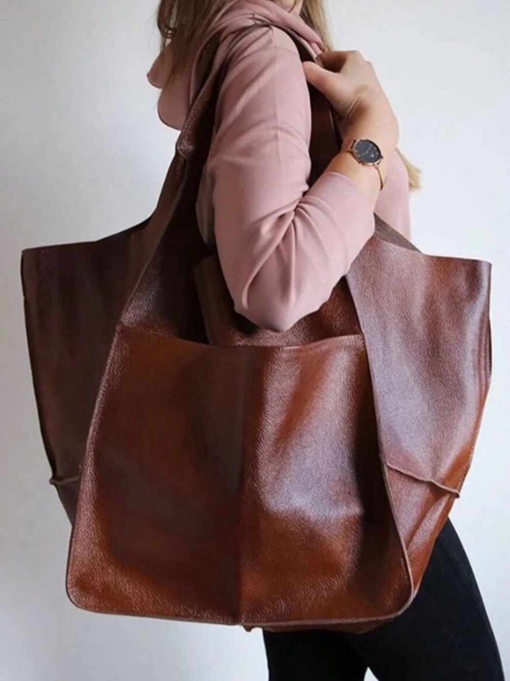 Luxe Vegan Leather Minimalist Oversized Tote Bag NWOT